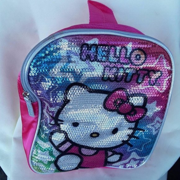 Hello Kitty New satin Barbie pink backpack bag rainbow Sequin - Picture 5 of 9